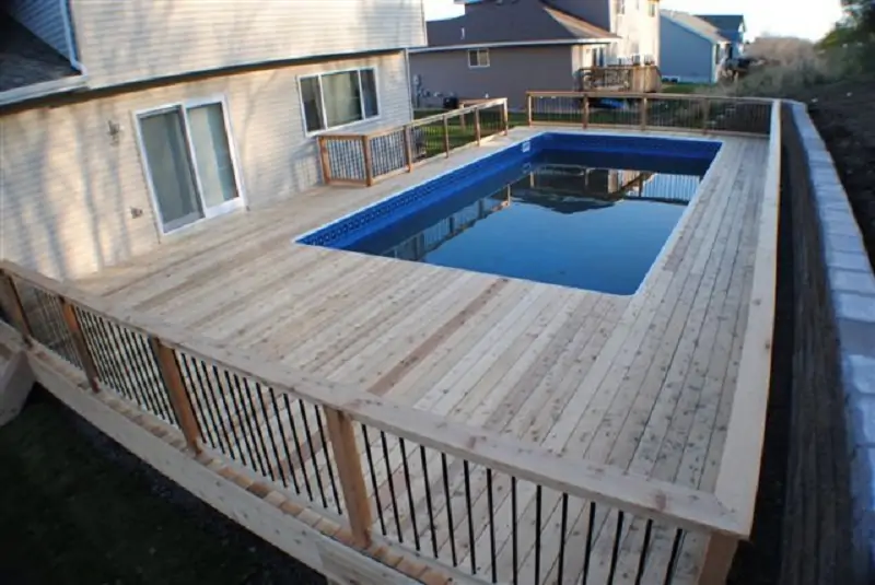 rectangle pool with deck