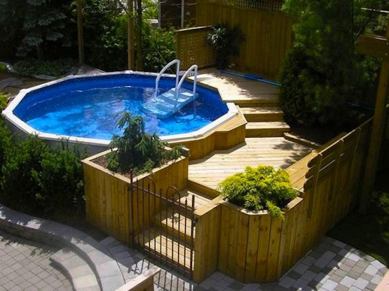 above ground pool with deck for small yards