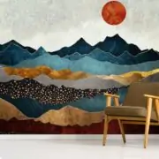 accent living room wall mural with mountains