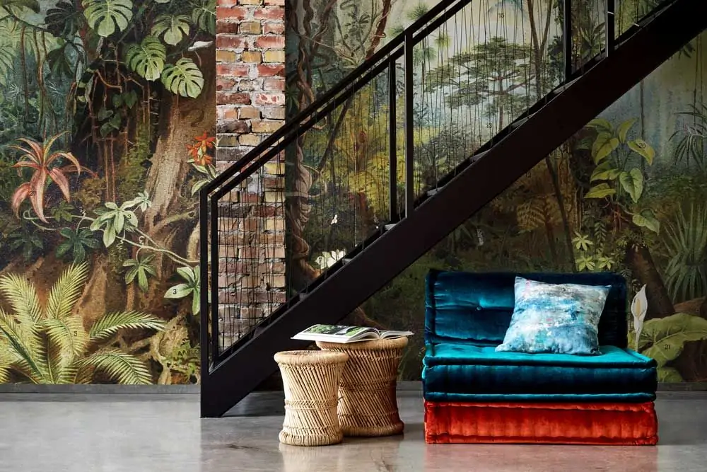 jungle wallpaper for accent living room wall