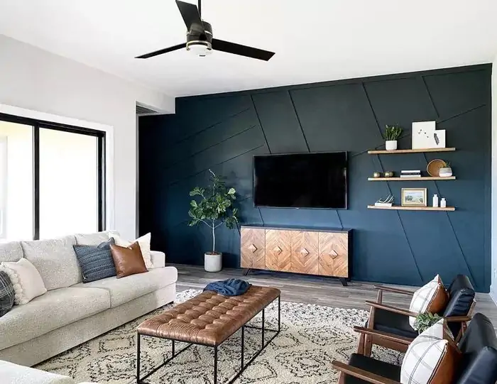 dark accent wall with tv for living room