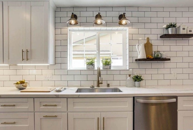 white subway tiles for kitchen with white cabinets