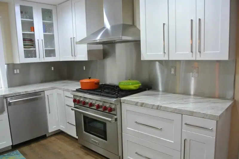 metal backsplash for kitchen with white cabinets