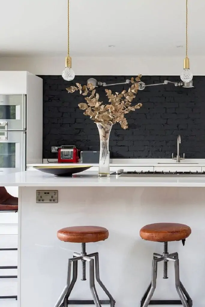 black bricks backsplash for kitchen with white cabinets