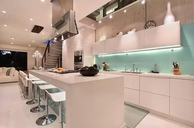 colorful painted backsplash for kitchen with white cabinets