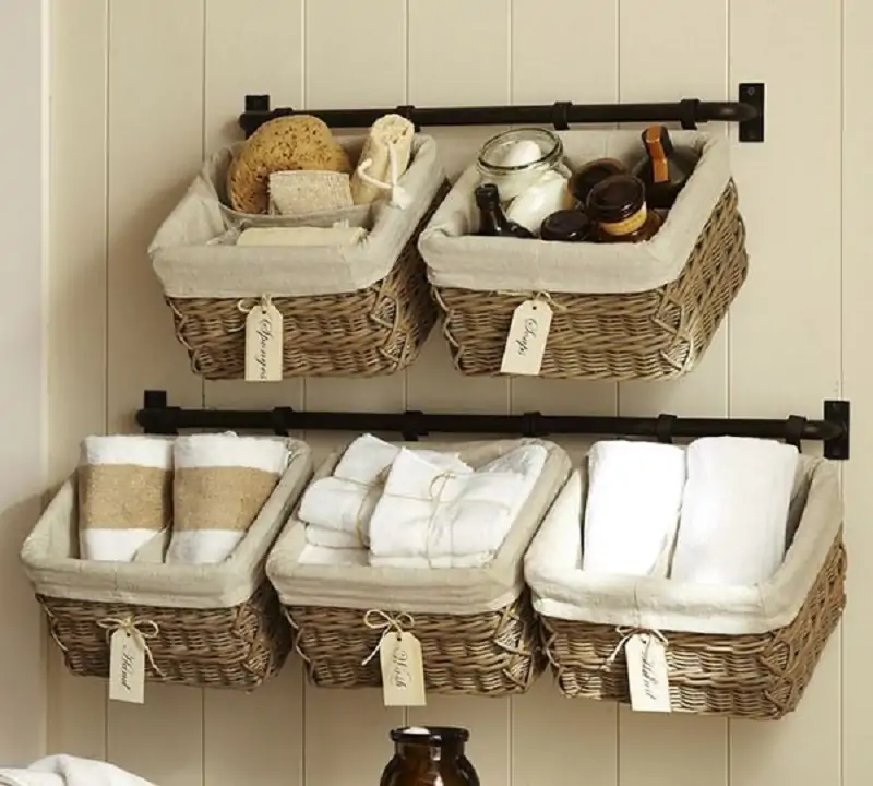 DIY wicker baskets for towel stoarge