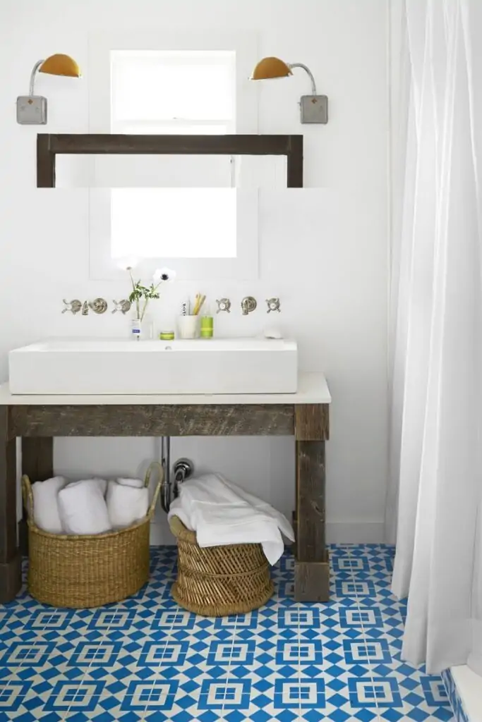 Blue and white pattern on tiles creates a distinctive design
