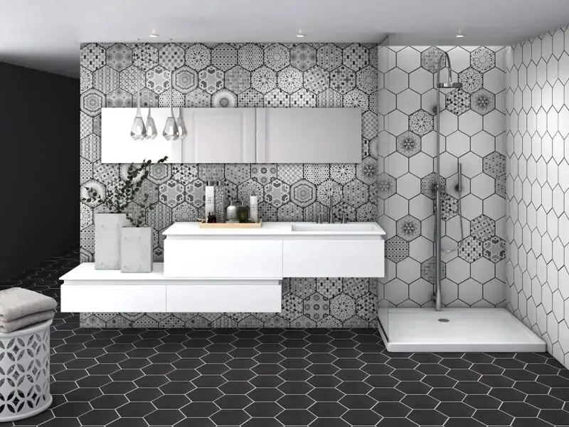 The beauty of hexagon tiles in a wash area