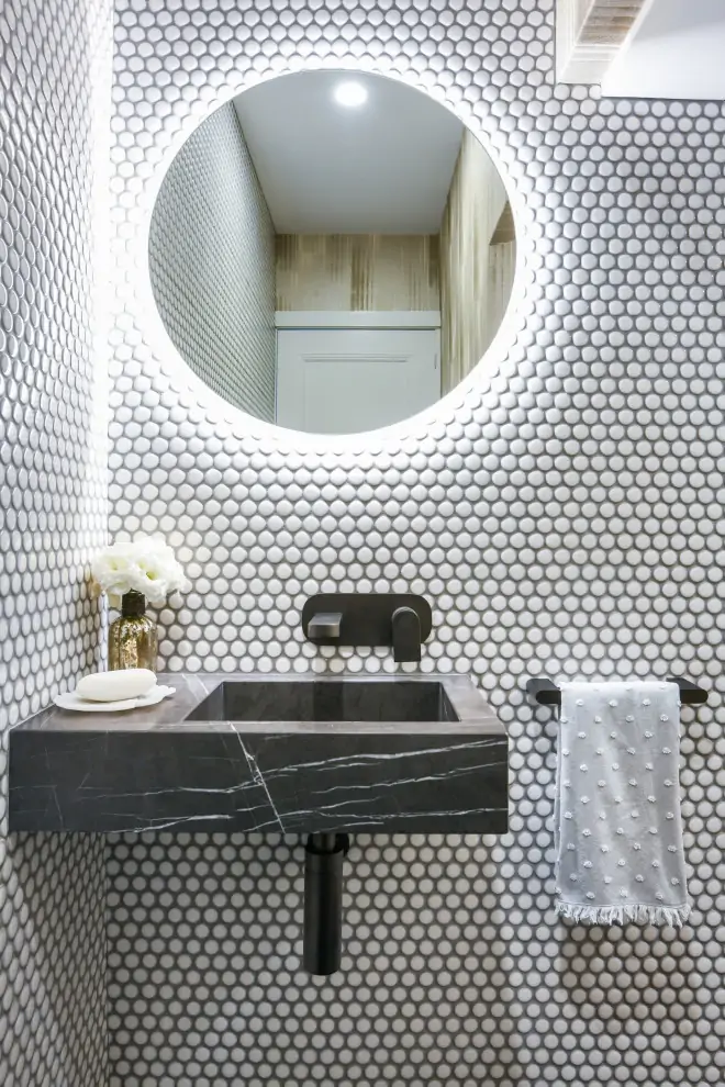 Penny tiles offer limitless application in a wash area