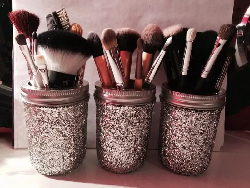 make up brush in mason jars