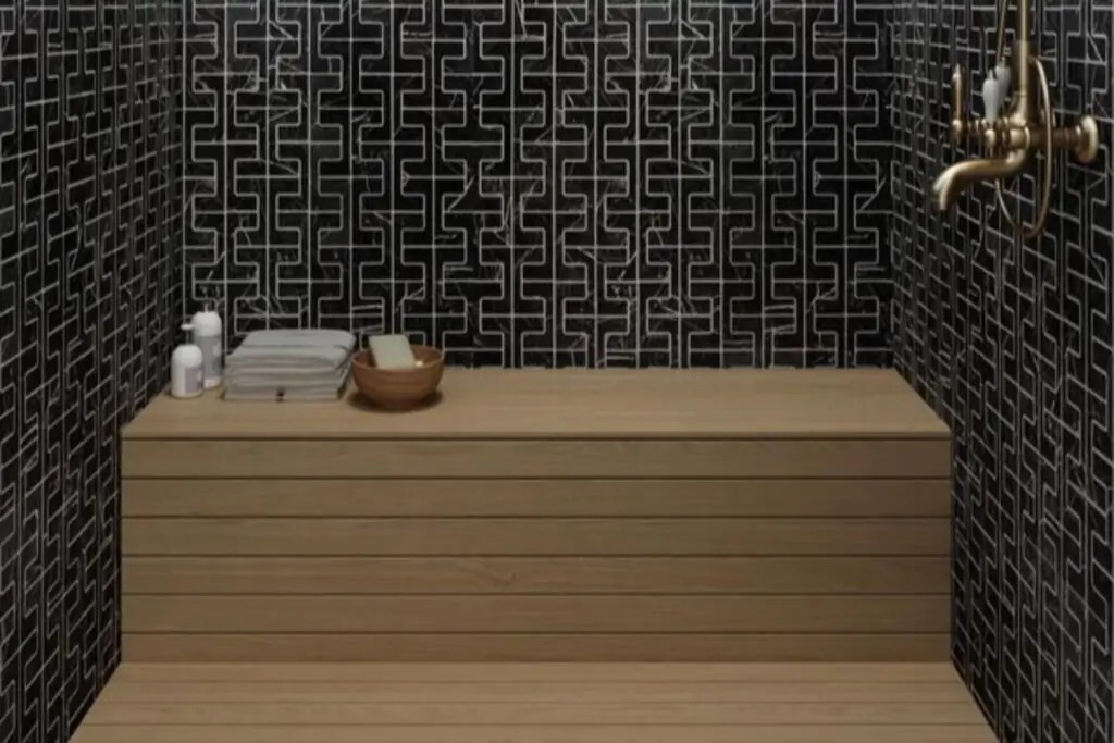 Sauna seat in a wet bathroom