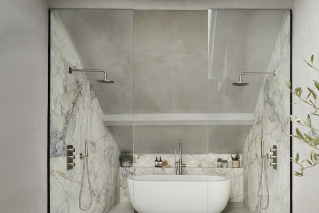 Dual shower heads in a classy wet room