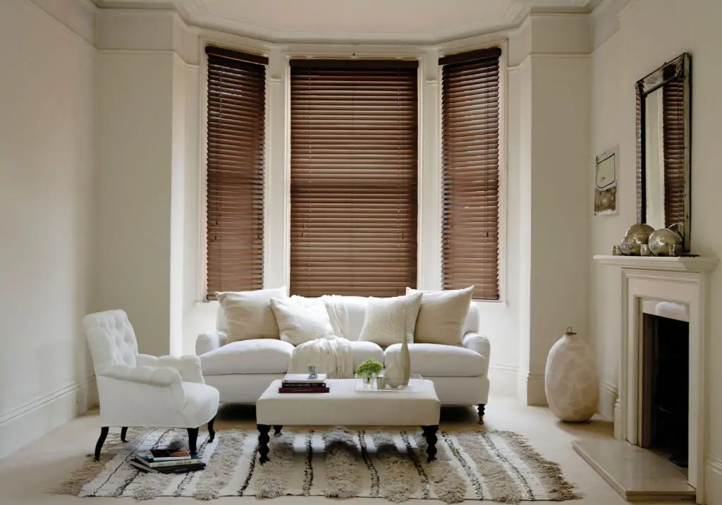 Bay window faux wood blind