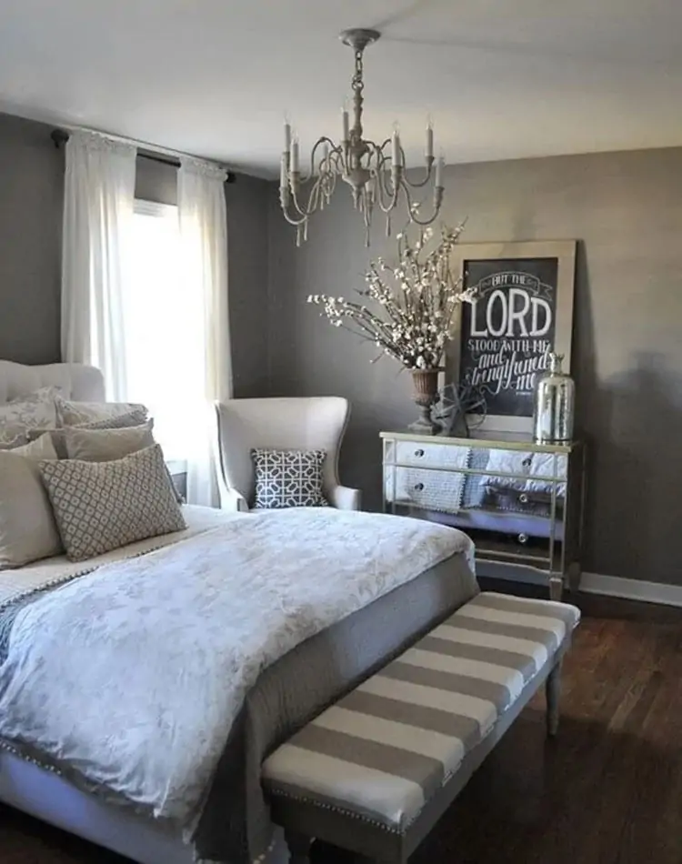 Grey walls in a bedroom