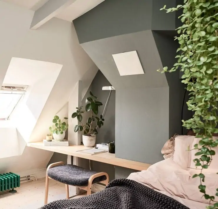 bedroom sloped ceiling built in desk