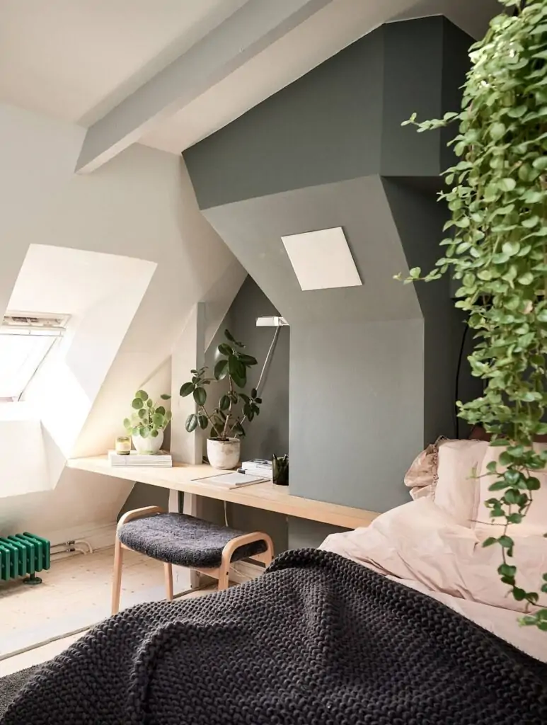 bedroom sloped ceiling built in desk