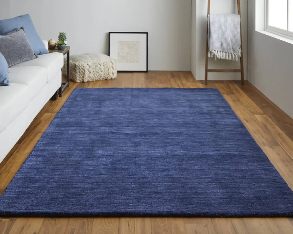 Blue rug in living room