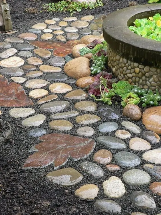 cheap patio paving ideas leaves pattern