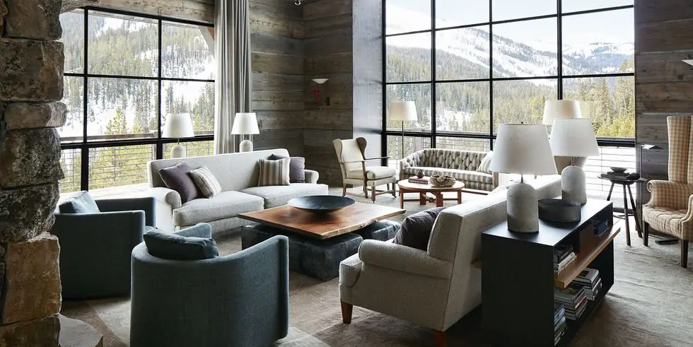 minimalist living room with wooden coffe table