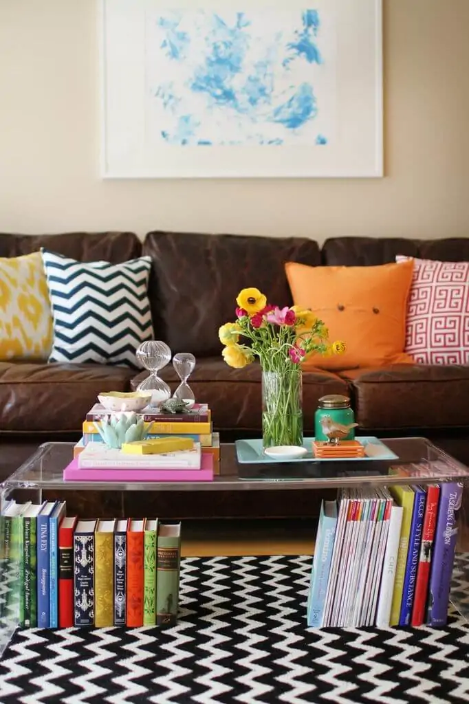 Colorful coffee table idea with books