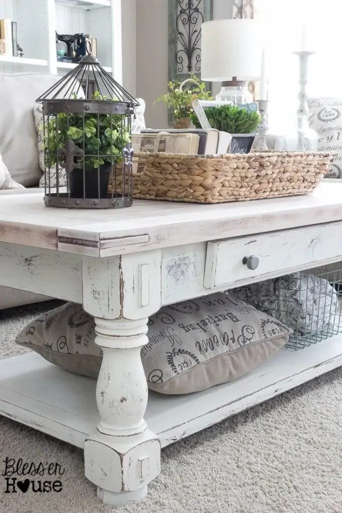coffee table decorating idea with storage under tabletop
