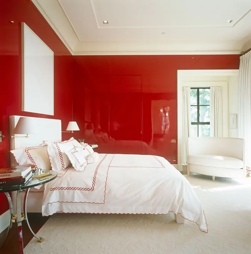 high gloss red paint for bedroom decor