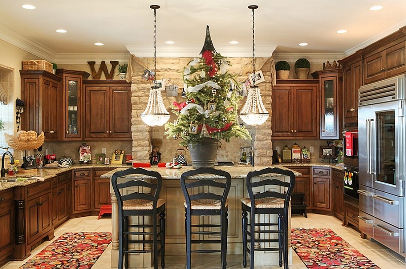 christmas decor on the kitchen island