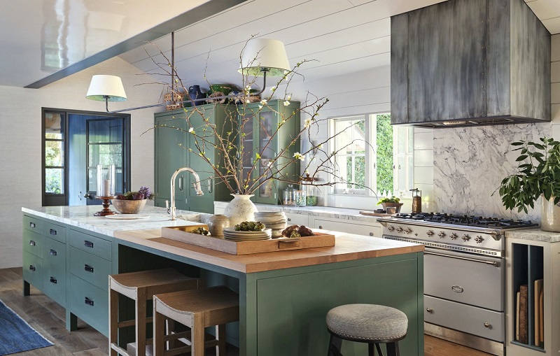 decofrative tray for organization on the kitchen island