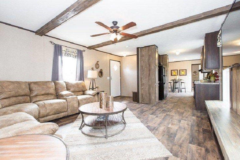 a ceiling fan in a mobile home