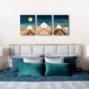 wall decor mountain theme colorful blue and brown triptych