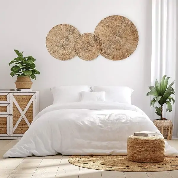 rustic bedroom farmhouse wall decor large round woven seagrass discs