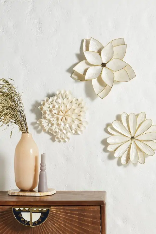 bedroom wall decor ideas all white with handcrafted flowers