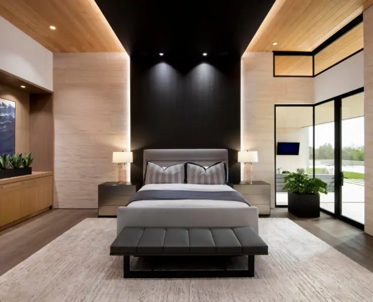 black stripe accent design idea for master bedroom