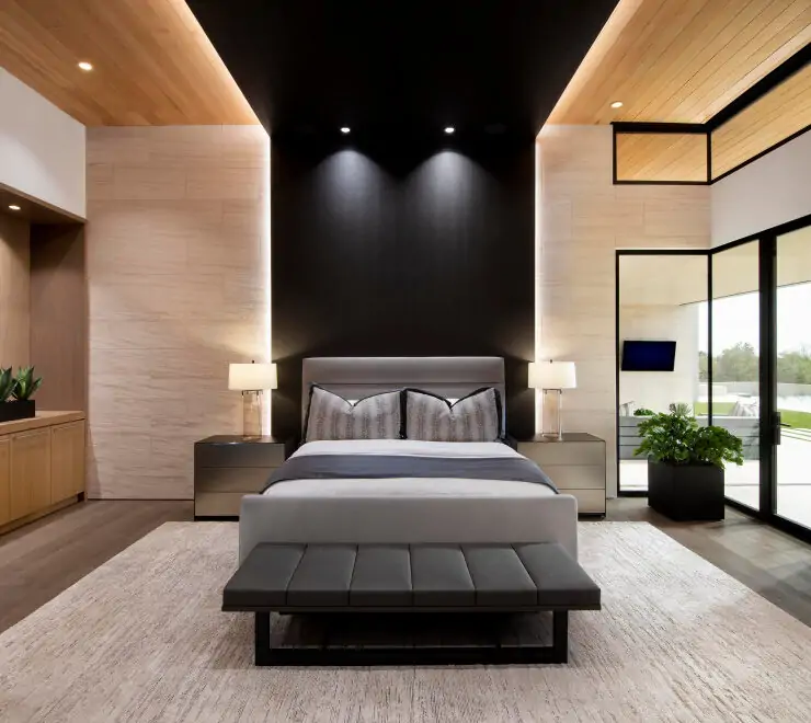 black stripe accent design idea for master bedroom