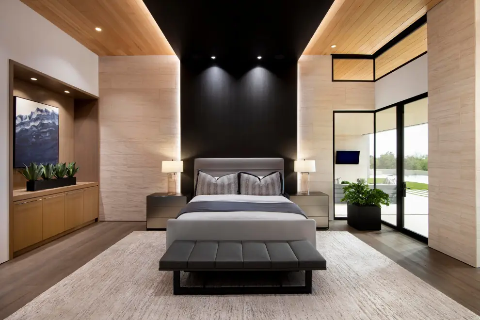 black stripe accent design idea for master bedroom