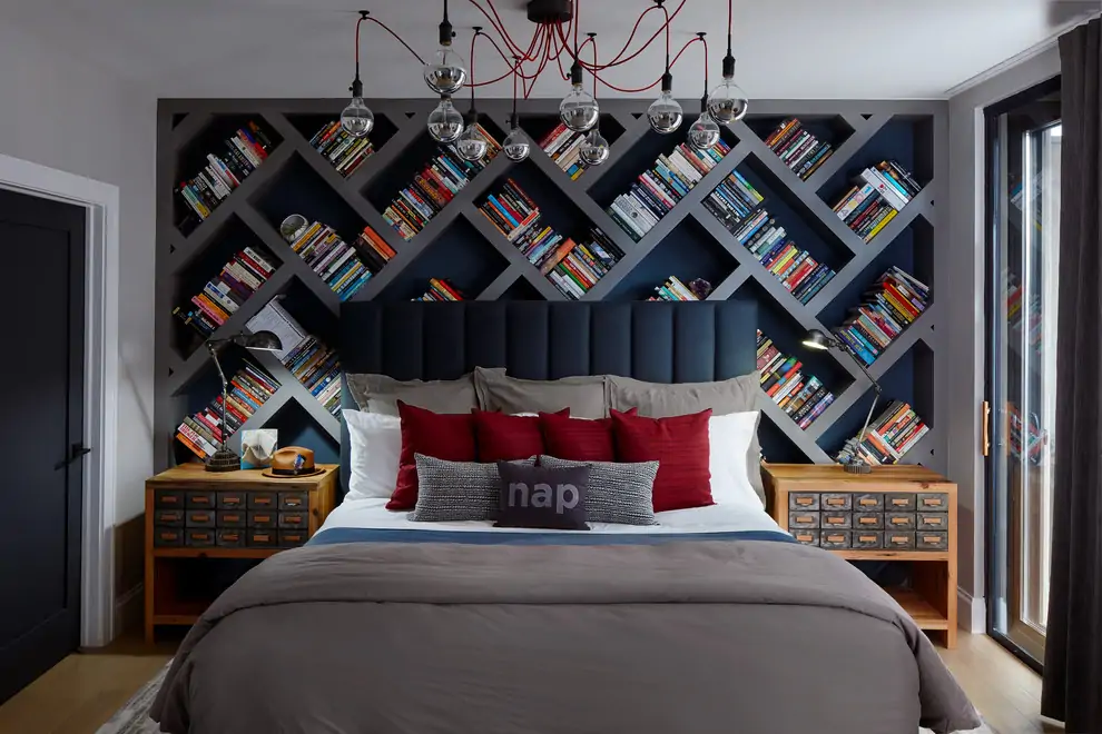 bookcase decor idea for master bedroom
