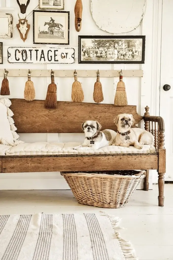Vintage touch to entryway bench