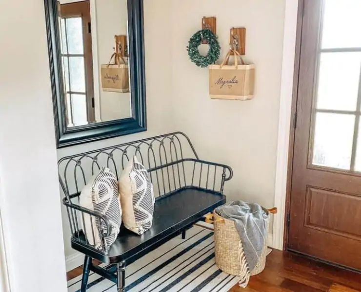 Black Metal and Painted Wood Entryway Bench x