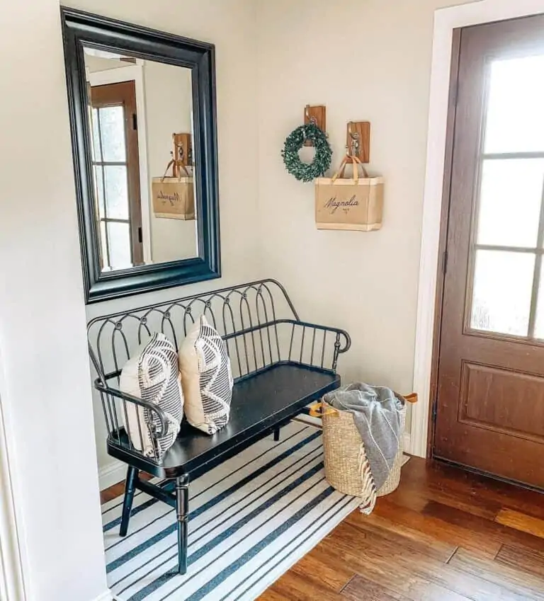 Black Metal and Painted Wood Entryway Bench x