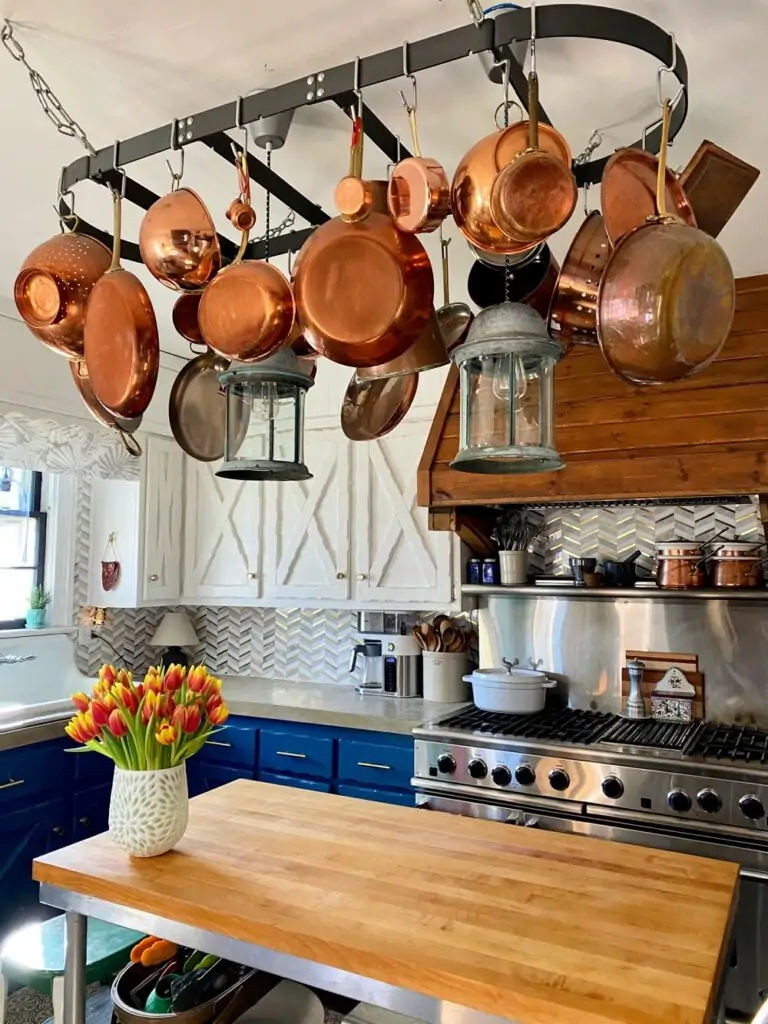 farmhouse kitchen copper pot collection