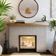 beautiful fireplace with mantel and tile design ss