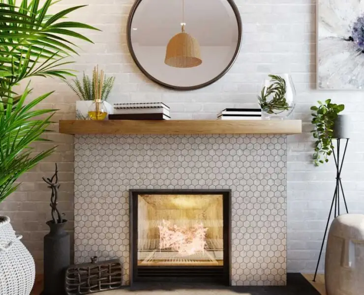 beautiful fireplace with mantel and tile design ss