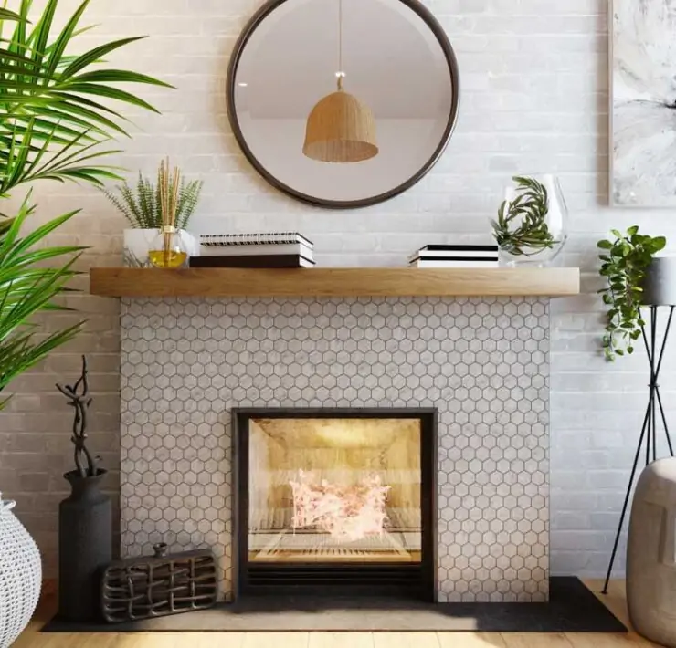 beautiful fireplace with mantel and tile design ss