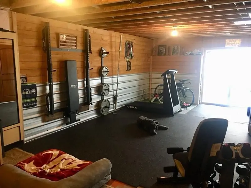 a garage man cave gym