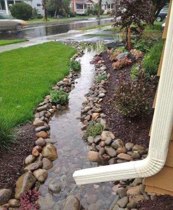 gutter drain ideas dry creek bed