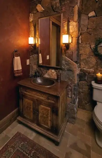 rock wall half bath ideas