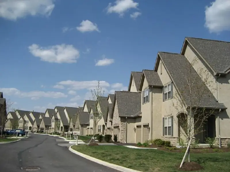 houses in similar colors within a neighborhood