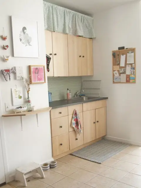 curtain above kitchen cabinets