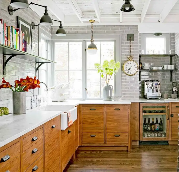 kitchen gray brick wooden cabinets edeb befcbdcdaafbf