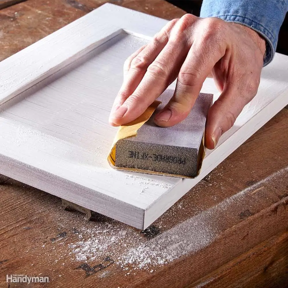 sand primer on bathroom cabinets